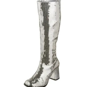 Argent Paillettes 8 cm SPECTACUL disco bottes à talon carré années 70