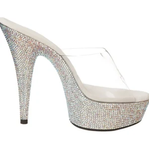Argent Pierres Strass 15,5 cm BEJEWELED-601DM Mules Talons Hauts