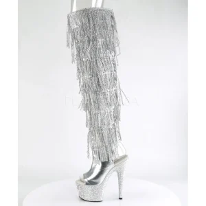 Argent Similicuir 18 cm BEJRSF-7 bottes a frangees pour femmes a talon