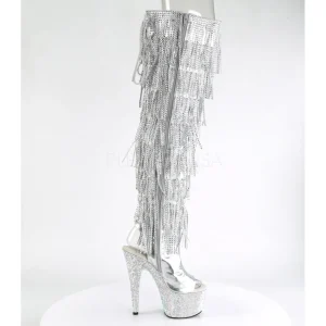 Argent Similicuir 18 cm BEJRSF-7 bottes a frangees pour femmes a talon