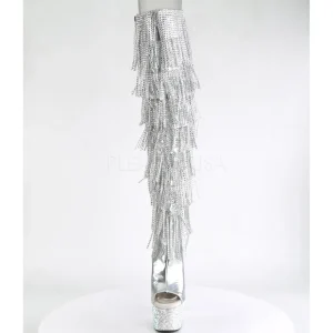 Argent Similicuir 18 cm BEJRSF-7 bottes a frangees pour femmes a talon