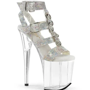Argent strass 20 cm FLAMINGO talon haut sandales à lanières