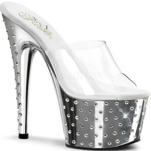 Argent Strass Platform 18 cm STARDUST-701 Mules Talons Hauts