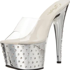 Argent Strass Platform 18 cm STARDUST-701 Mules Talons Hauts
