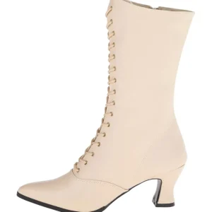 Beige 7 cm VICTORIAN-120 Bottines à Lacets Talons Hauts Femmes