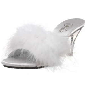 Blanc 8 cm BELLE-301F plumes de marabout Mules Chaussures