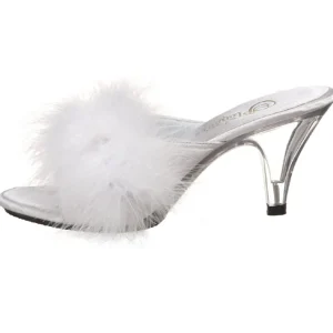 Blanc 8 cm BELLE-301F plumes de marabout Mules Chaussures