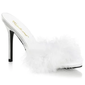 Blanc 10 cm CLASSIQUE-01F mules femmes avec plumes de marabout