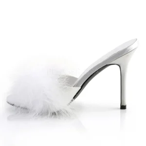Blanc 10 cm CLASSIQUE-01F mules femmes avec plumes de marabout