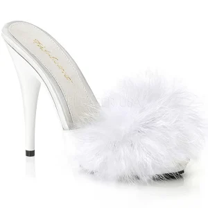 Blanc 13 cm POISE-501F plumes de marabout Mules Chaussures