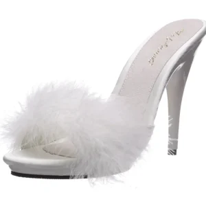 Blanc 13 cm POISE-501F plumes de marabout Mules Chaussures