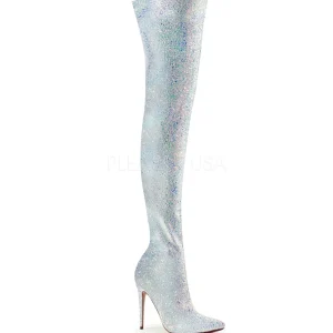Blanc Glitter 13 cm COURTLY-3015 bottes cuissardes pleaser