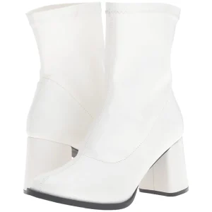 Blanc Similicuir 7,5 cm GOGO-150 bottines à talons épais stretch