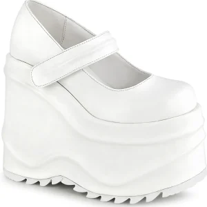 Blanc Vegan 15 cm WAVE-32 escarpins mary jane plateforme compensé