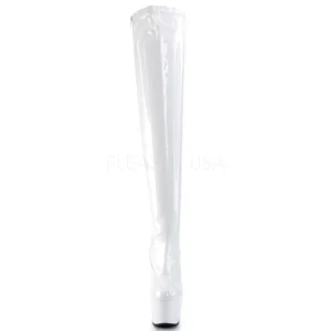 Blanc Verni 18 cm ADORE-3000 Bottes Cuissardes Talons Hauts