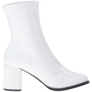 Blanc Verni 7,5 cm GOGO-150 bottines à talons épais stretch