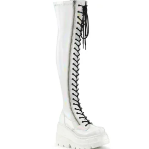 Blanc Verni 11,5 cm SHAKER-374 bottes cuissardes à lacets