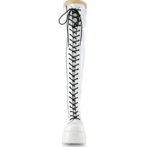 Blanc Verni 11,5 cm SHAKER-374 bottes cuissardes à lacets