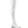 Blanches bottes cuissardes vinyle - années 70 en - hippie disco gogo botte cuissarde à talon carré 7,5 cm