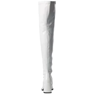 Blanches bottes cuissardes vinyle - années 70 en - hippie disco gogo botte cuissarde à talon carré 7,5 cm