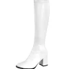 Blanches bottes hautes vinyle - années 70 en - hippie disco gogo botte haute à talon carré 7,5 cm