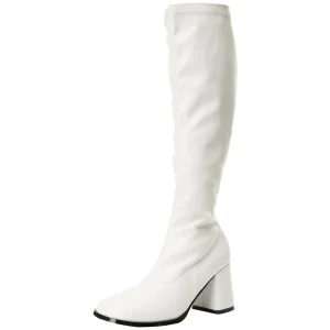 Blanches bottes hautes vinyle - années 70 en - hippie disco gogo botte haute à talon carré 7,5 cm