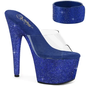 Bleu 18 cm 712RS sandales talon haut avec manchette de cheville strass plateforme