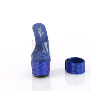Bleu 18 cm 712RS sandales talon haut avec manchette de cheville strass plateforme