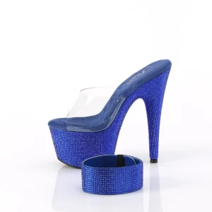 Bleu 18 cm 712RS sandales talon haut avec manchette de cheville strass plateforme