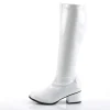 Bottes blanches en cuir verni années 70 - hippie disco gogo botte haute à talon carré 5 cm