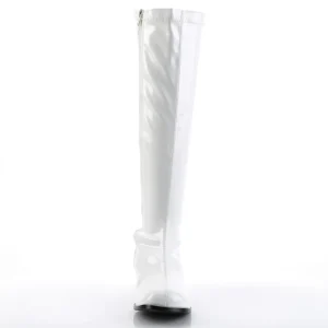 Bottes blanches en cuir verni années 70 - hippie disco gogo botte haute à talon carré 5 cm