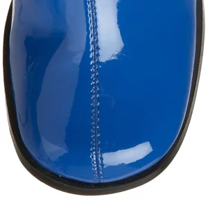 Bottes bleues en cuir verni années 70 - hippie disco gogo botte haute à talon carré 7,5 cm