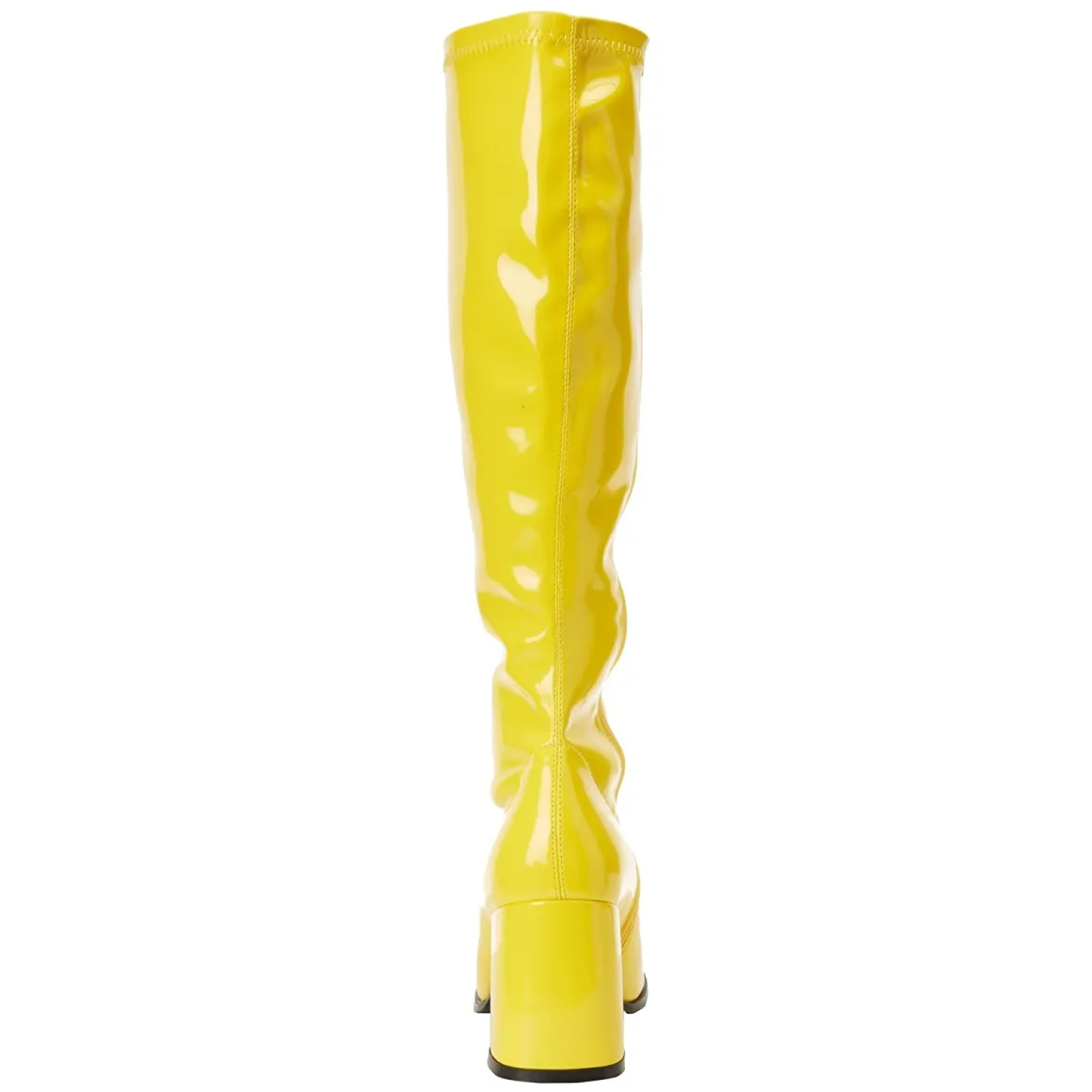 bottes_jaunes_en_cuir_ver_4.webp Bottes jaunes en cuir verni années 70 - hippie disco gogo botte haute à talon carré 7,5 cm