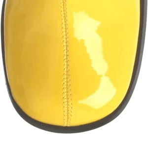 Bottes jaunes en cuir verni années 70 - hippie disco gogo botte haute à talon carré 7,5 cm