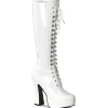 Bottes lacets plateforme blanches verni années 70 - hippie disco gogo botte haute à talon carré 13 cm