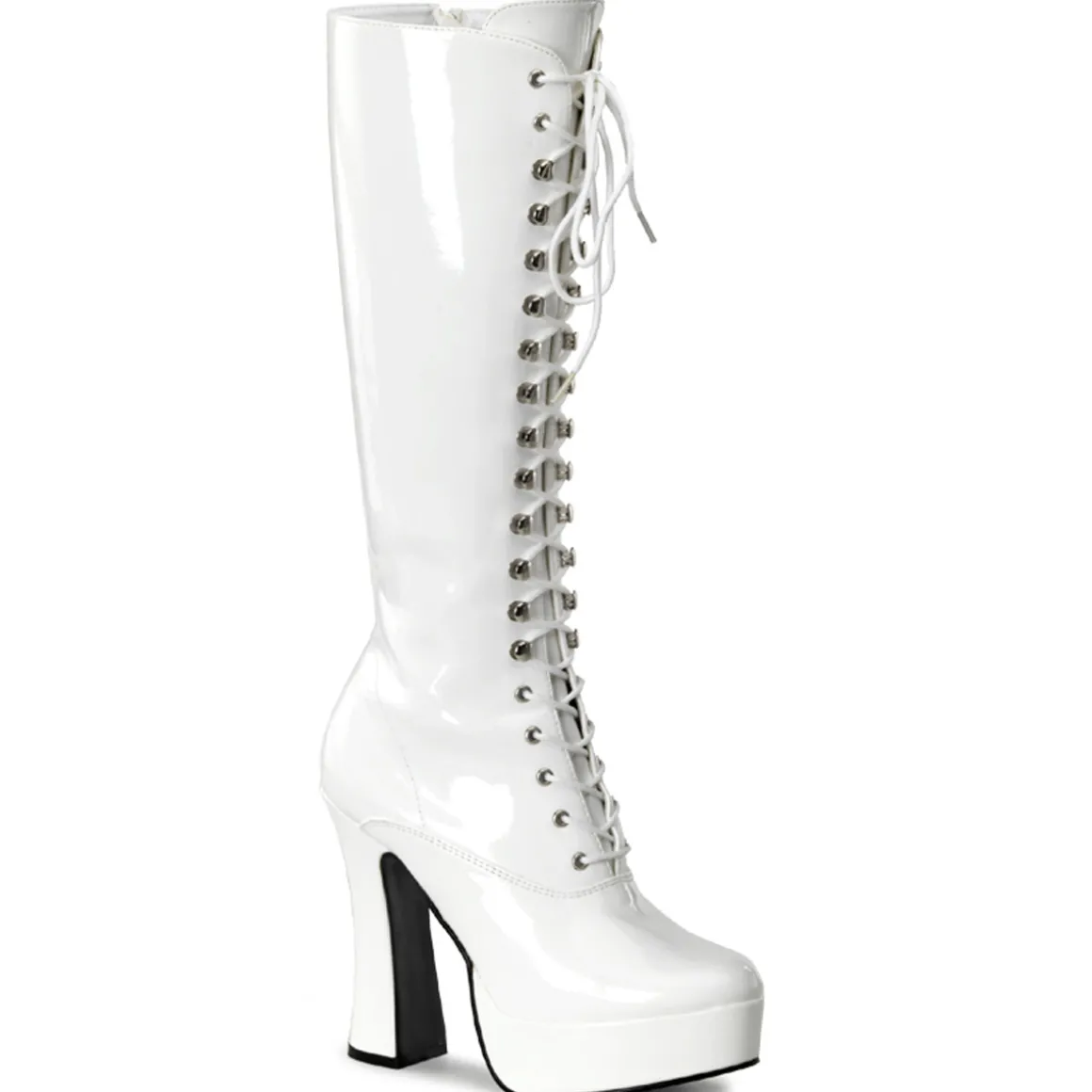 bottes_lacets_plateforme__0-2.webp Bottes lacets plateforme blanches verni années 70 - hippie disco gogo botte haute à talon carré 13 cm