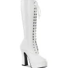 Bottes lacets plateforme blanches vinyle années 70 - hippie disco gogo botte haute à talon carré 13 cm