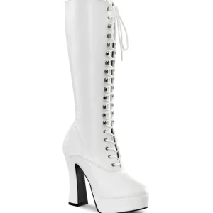 Bottes lacets plateforme blanches vinyle années 70 - hippie disco gogo botte haute à talon carré 13 cm