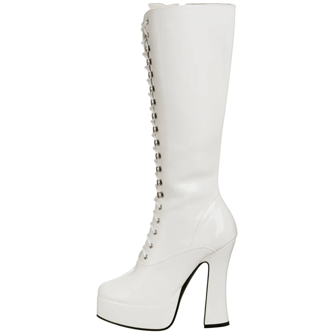 bottes_lacets_plateforme__1-2.webp Bottes lacets plateforme blanches verni années 70 - hippie disco gogo botte haute à talon carré 13 cm