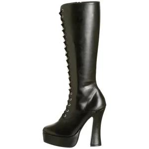 Bottes lacets plateforme noires vinyle années 70 - hippie disco gogo botte haute à talon carré 13 cm