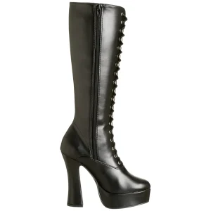 Bottes lacets plateforme noires vinyle années 70 - hippie disco gogo botte haute à talon carré 13 cm