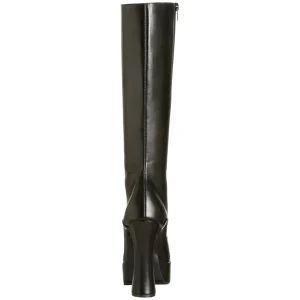 Bottes lacets plateforme noires vinyle années 70 - hippie disco gogo botte haute à talon carré 13 cm