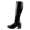 Bottes noires en cuir verni années 70 - hippie disco gogo botte haute à talon carré 5 cm