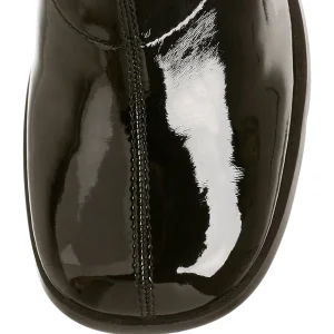 Bottes noires en cuir verni années 70 - hippie disco gogo botte haute à talon carré 7,5 cm