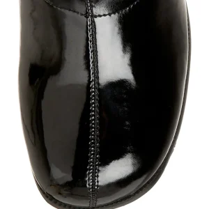 Bottes noires en cuir verni années 70 - hippie disco gogo botte haute à talon carré 5 cm