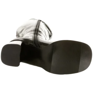 Bottes noires en cuir verni années 70 - hippie disco gogo botte haute à talon carré 7,5 cm