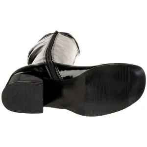 Bottes noires en cuir verni années 70 - hippie disco gogo botte haute à talon carré 5 cm