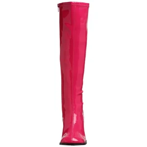 Bottes pink en cuir verni années 70 - hippie disco gogo botte haute à talon carré 7,5 cm