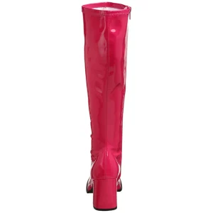 Bottes pink en cuir verni années 70 - hippie disco gogo botte haute à talon carré 7,5 cm