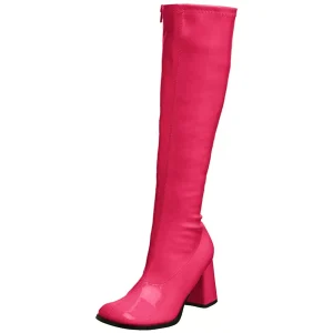Bottes pink en cuir verni années 70 - hippie disco gogo botte haute à talon carré 7,5 cm